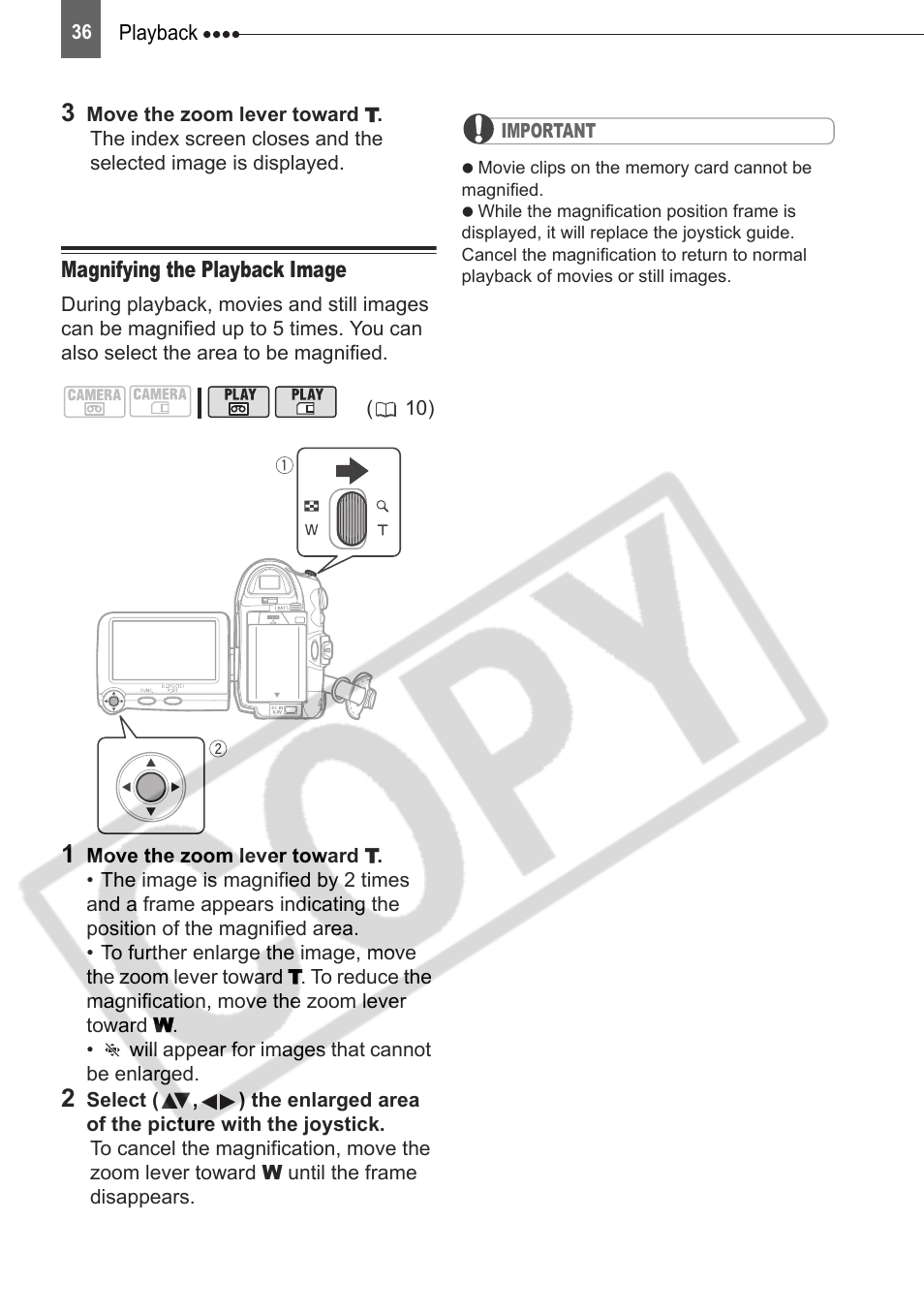 Magnifying the playback image | Canon DIM-787 User Manual | Page 36 / 98
