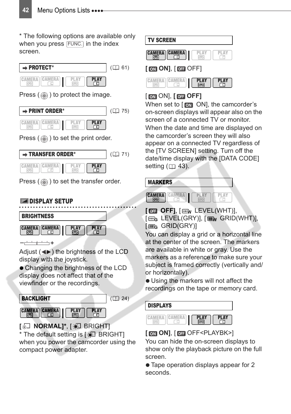 Display setup (lcd brightness, language, etc.) | Canon DIM-787 User Manual | Page 42 / 98