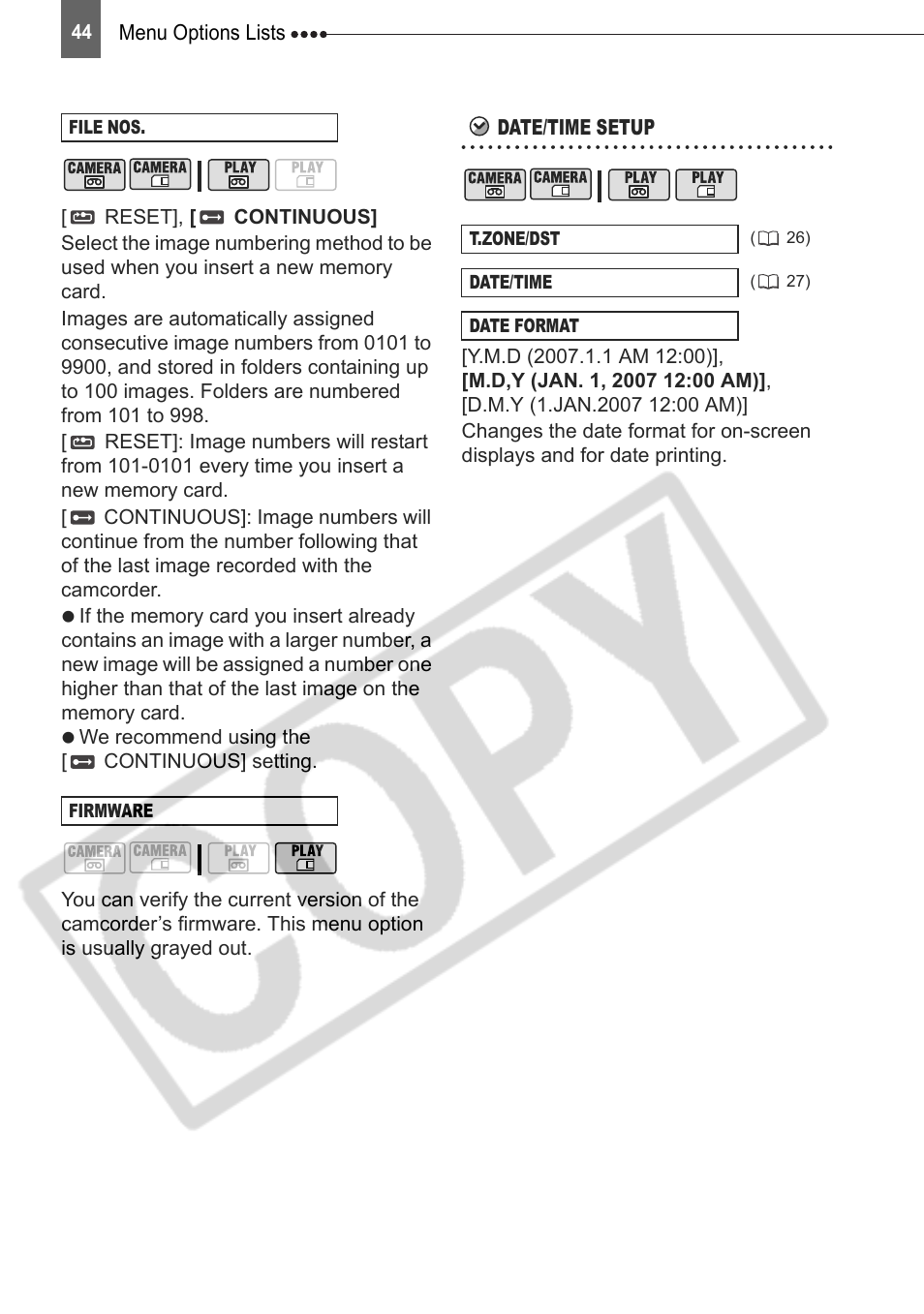 Date/time setup | Canon DIM-787 User Manual | Page 44 / 98