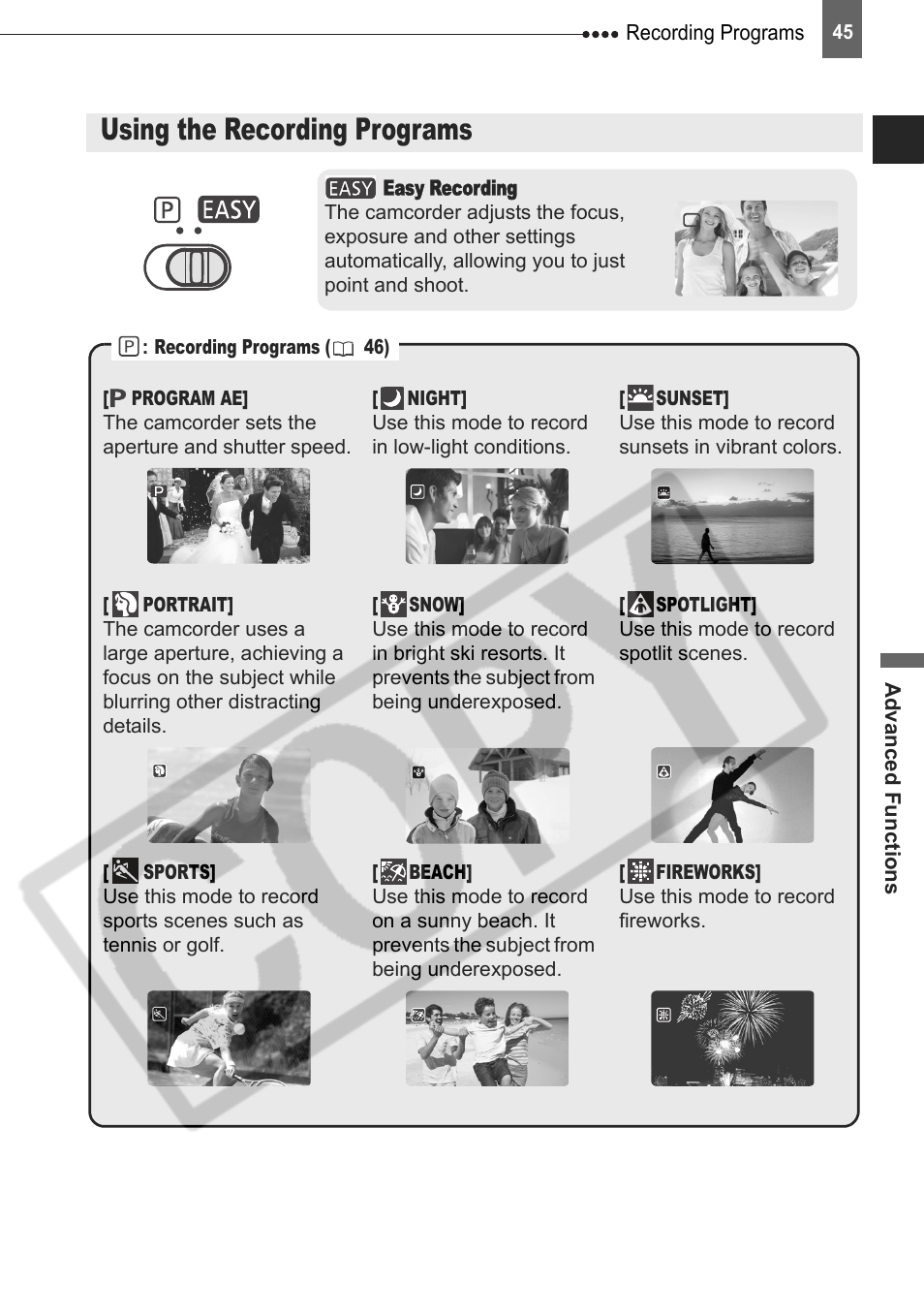 Recording programs, Using the recording programs | Canon DIM-787 User Manual | Page 45 / 98