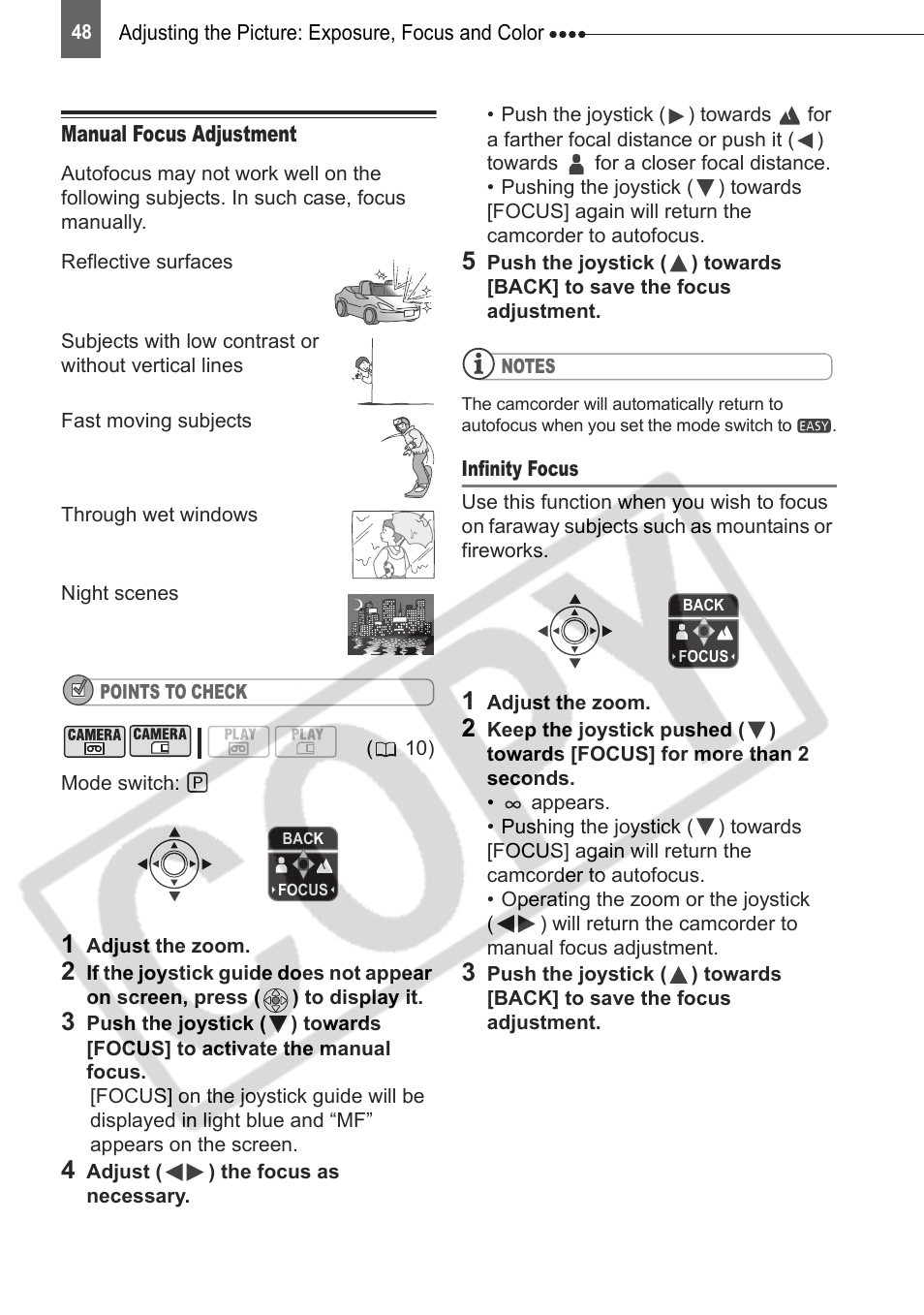 Manual focus adjustment | Canon DIM-787 User Manual | Page 48 / 98