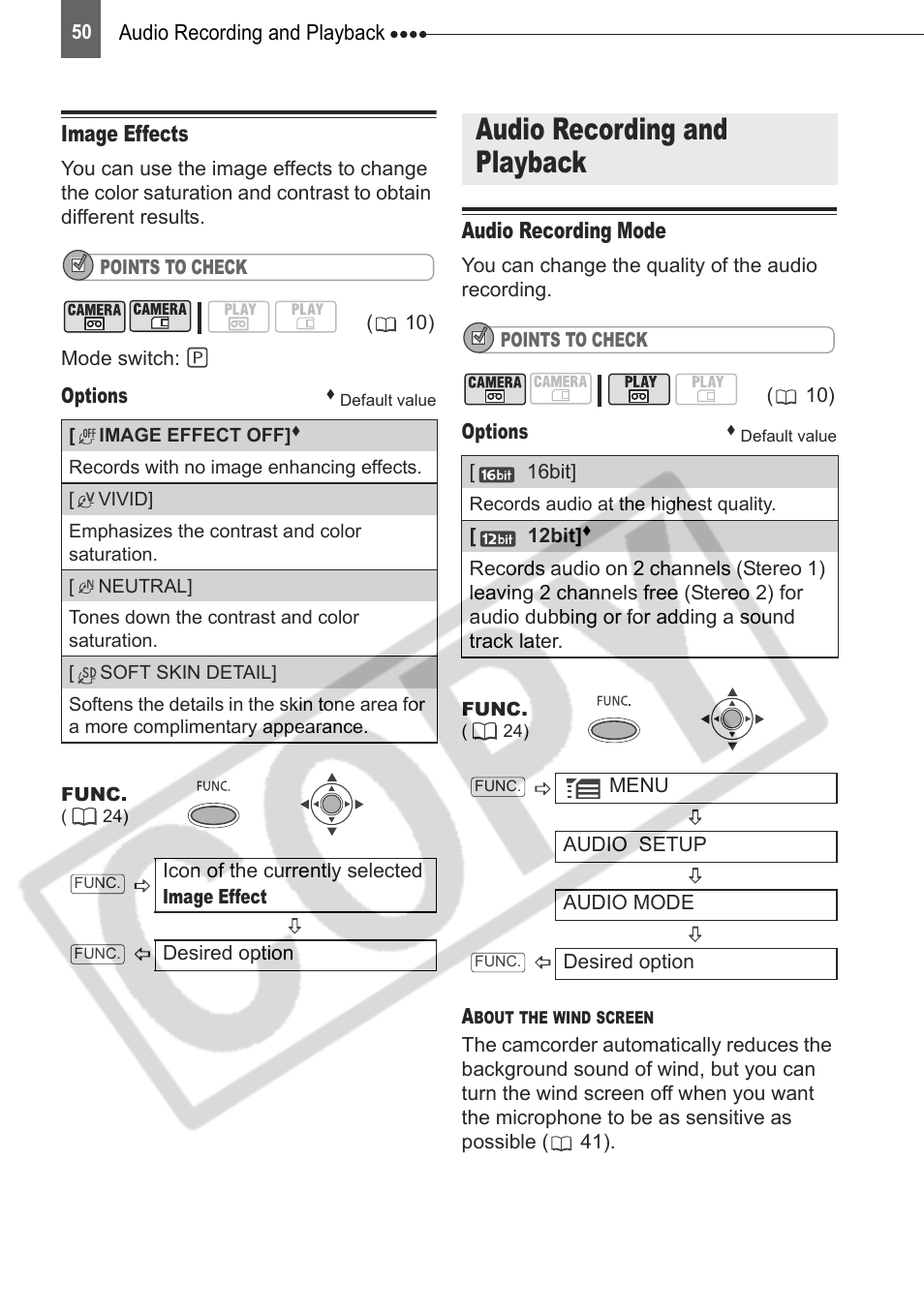 Audio recording and playback, Image effects, Audio recording mode | Canon DIM-787 User Manual | Page 50 / 98