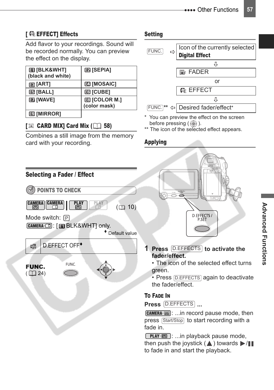 Selecting a fader / effect | Canon DIM-787 User Manual | Page 57 / 98