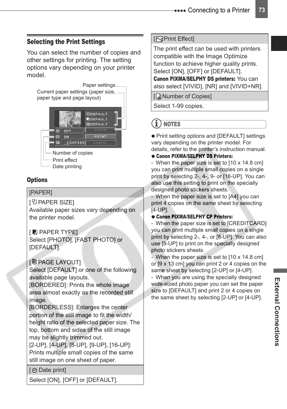 Selecting the print settings | Canon DIM-787 User Manual | Page 73 / 98