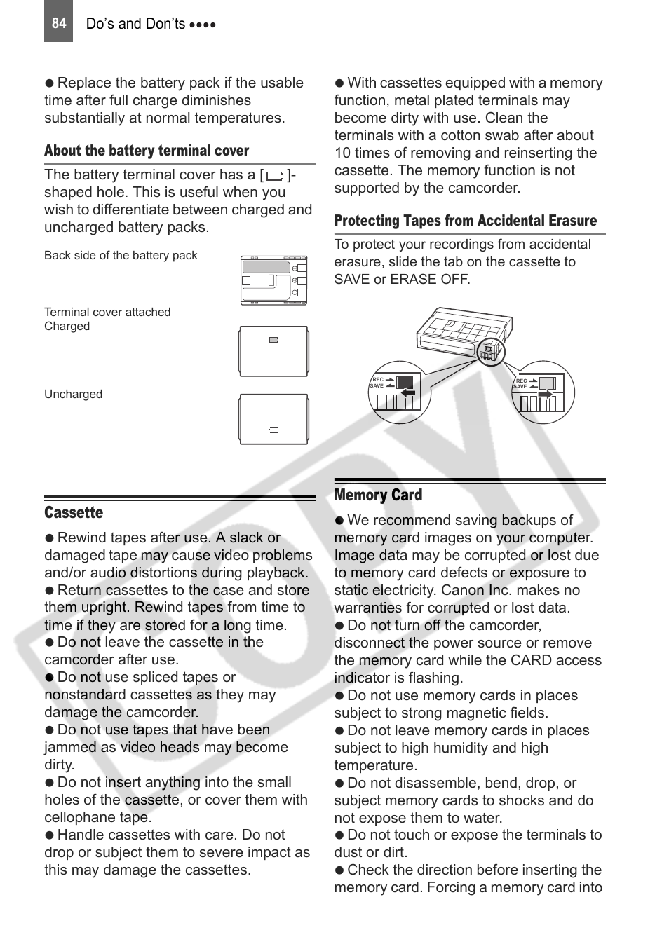 Cassette, Memory card | Canon DIM-787 User Manual | Page 84 / 98