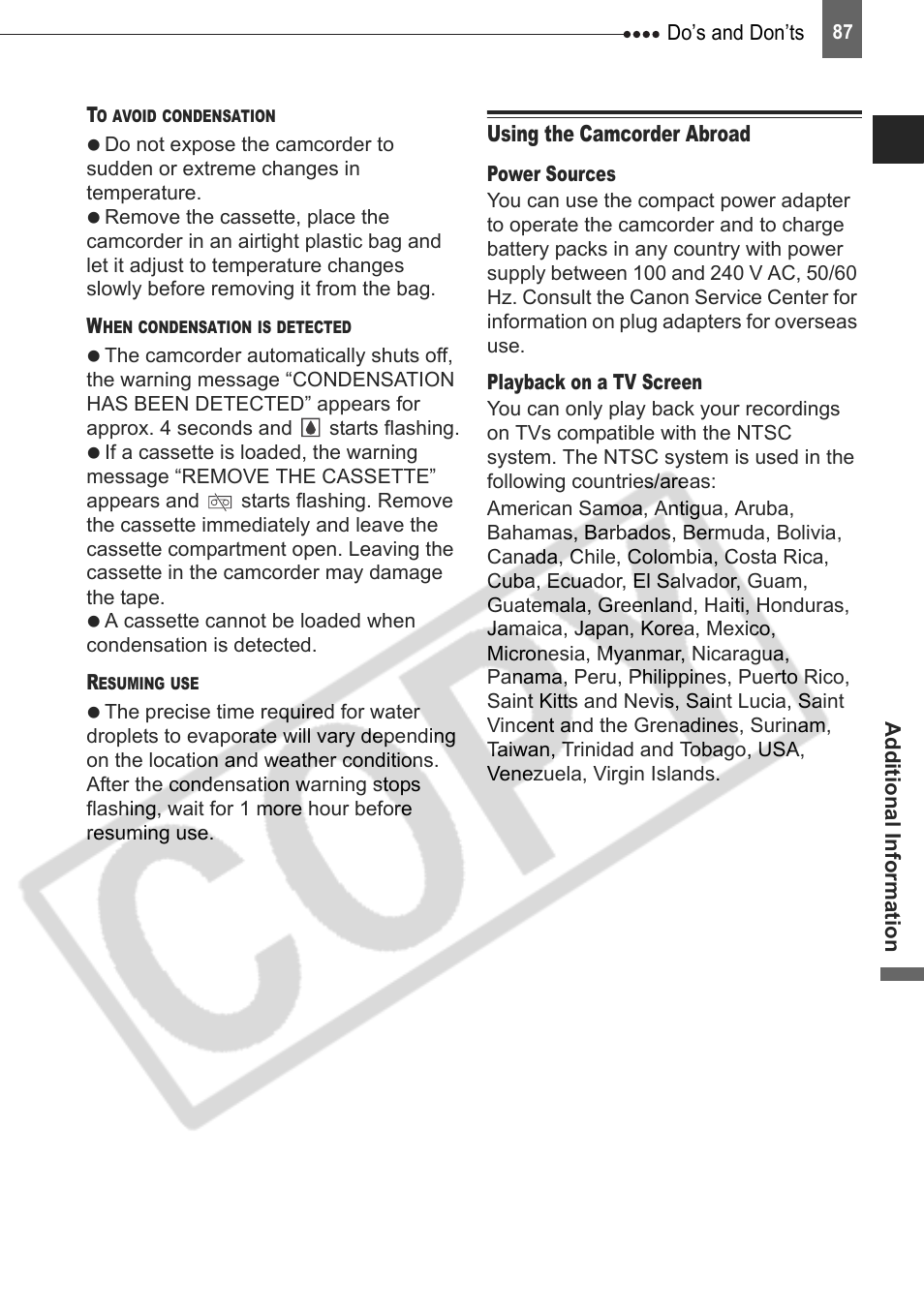 Using the camcorder abroad | Canon DIM-787 User Manual | Page 87 / 98