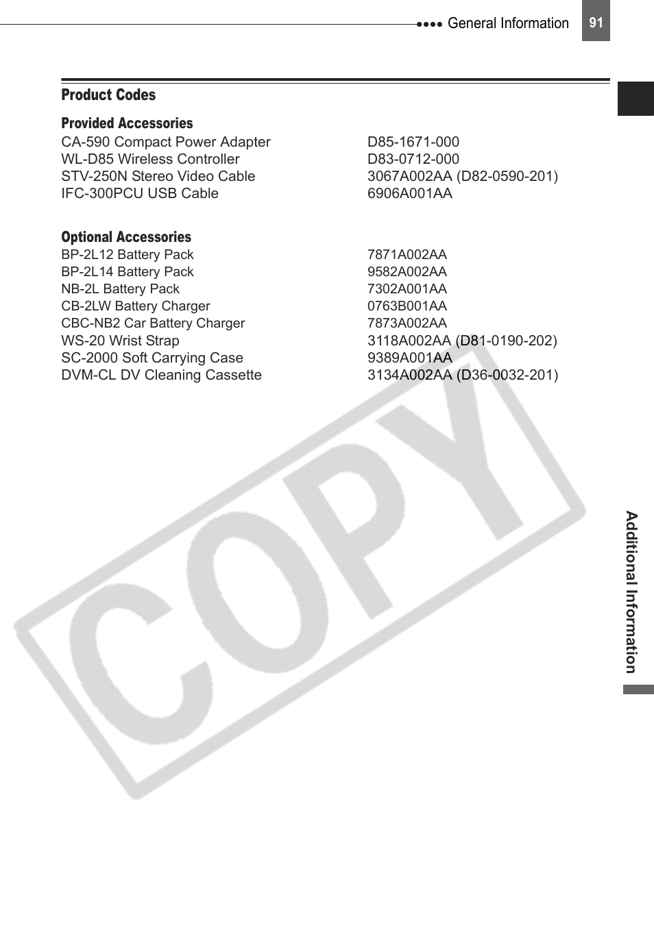 Product codes | Canon DIM-787 User Manual | Page 91 / 98