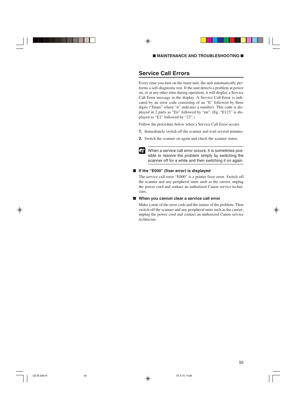 Service call errors | Canon 350II User Manual | Page 57 / 62