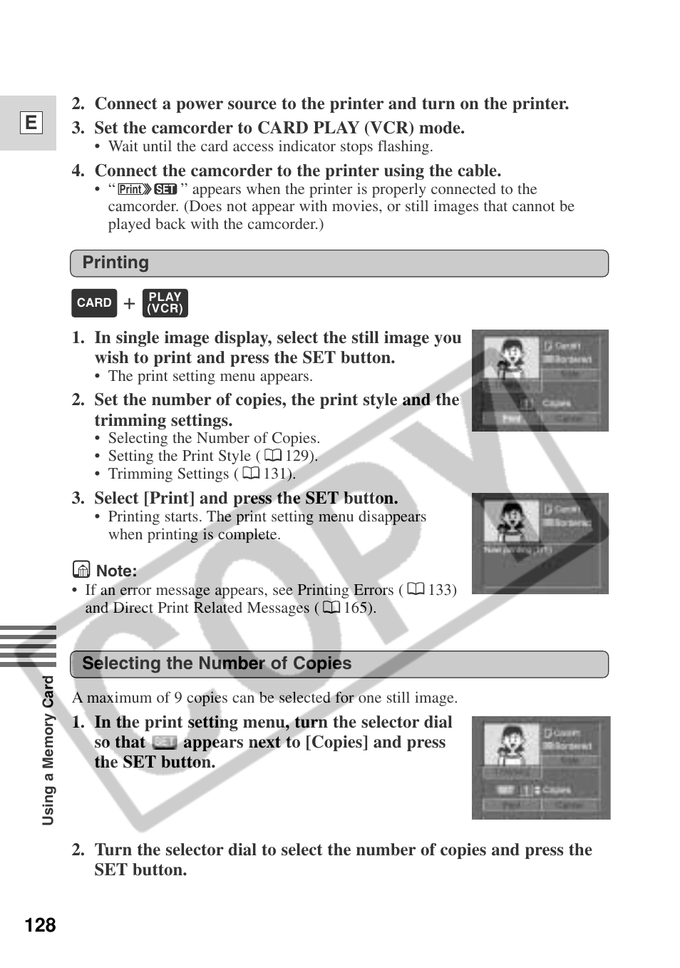 128 e | Canon ELURA 50 User Manual | Page 128 / 174