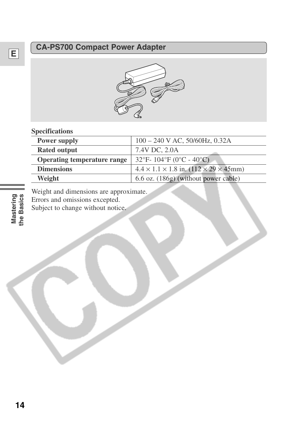 14 e | Canon ELURA 50 User Manual | Page 14 / 174