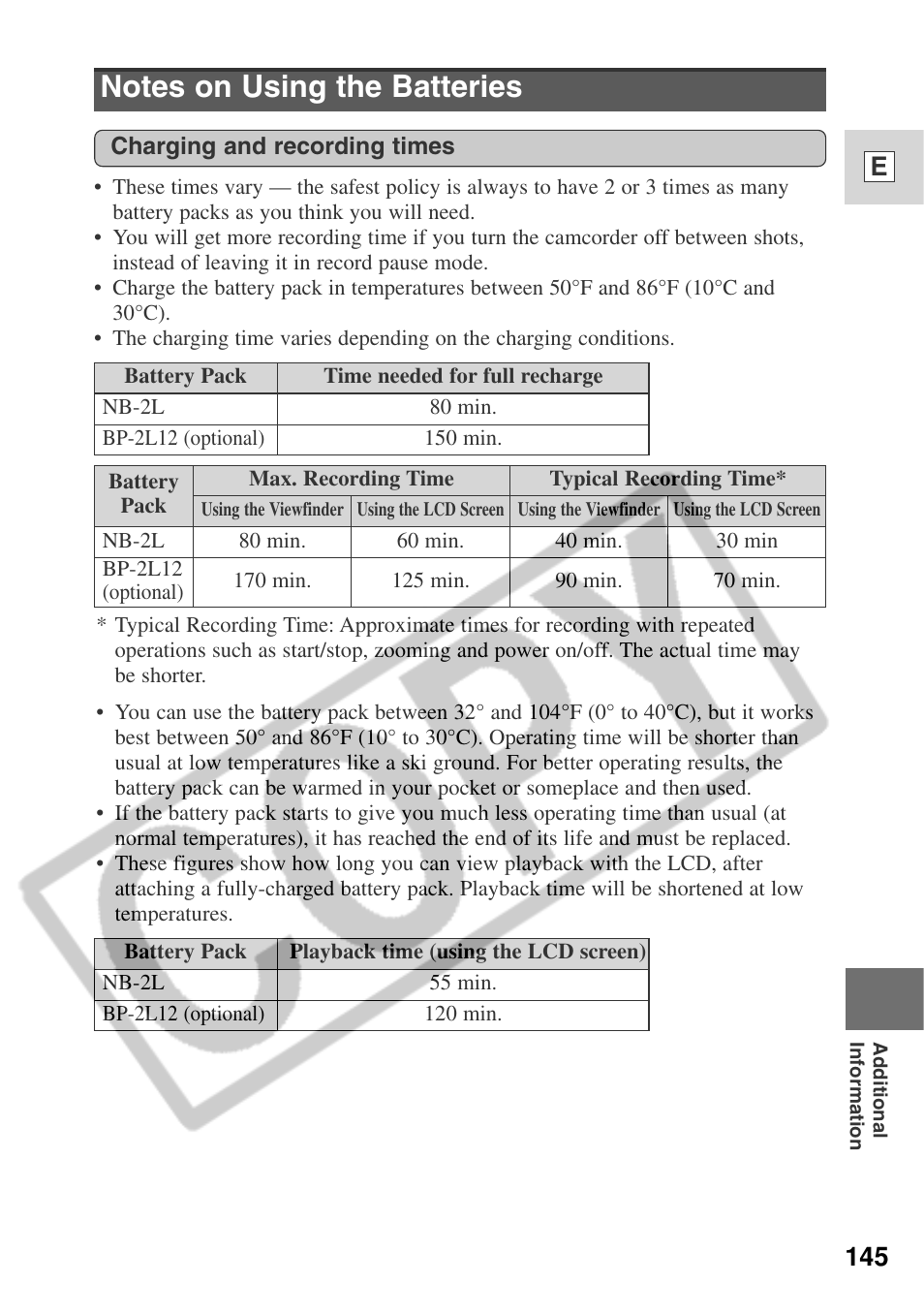 145 e | Canon ELURA 50 User Manual | Page 145 / 174
