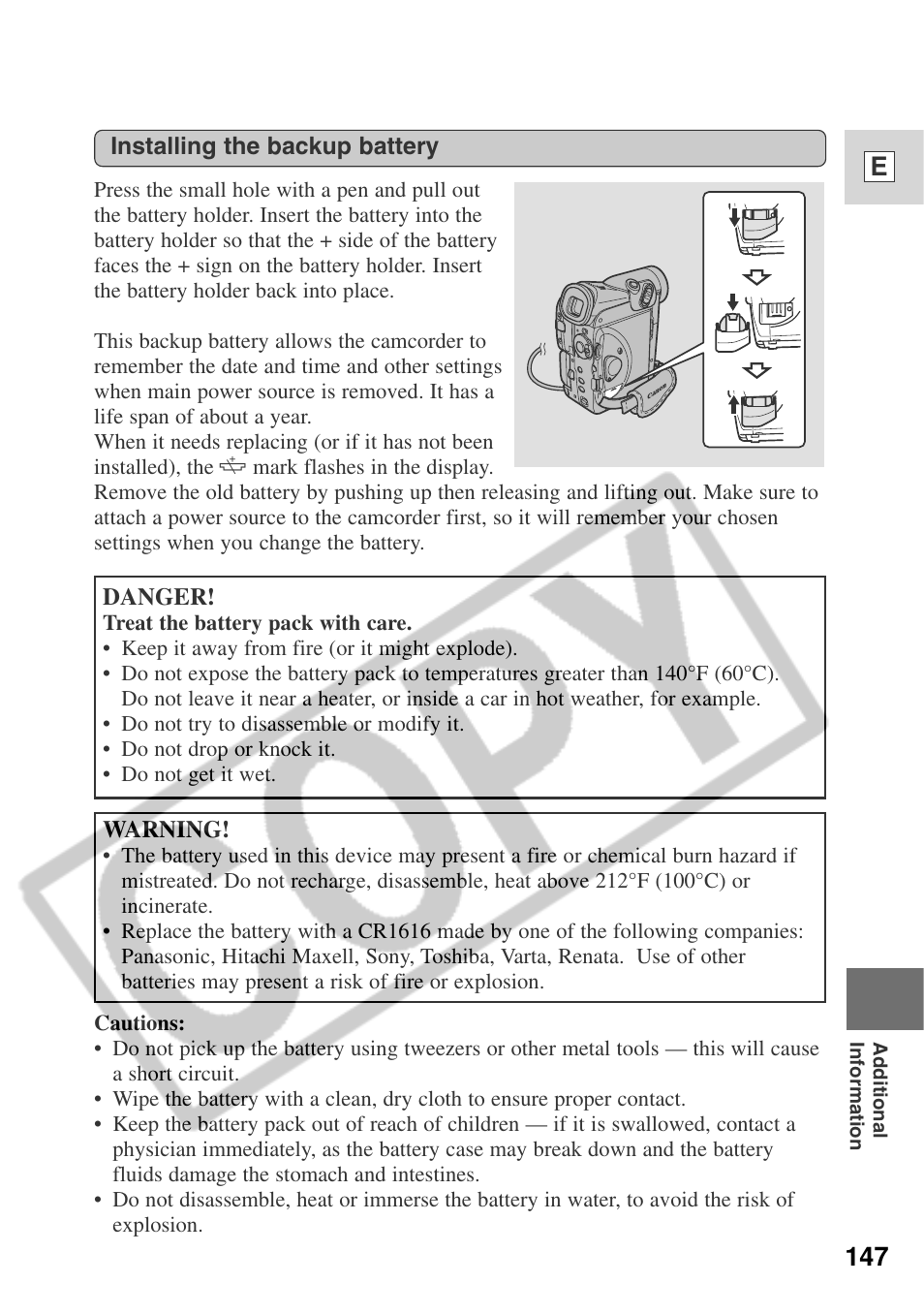 147 e | Canon ELURA 50 User Manual | Page 147 / 174