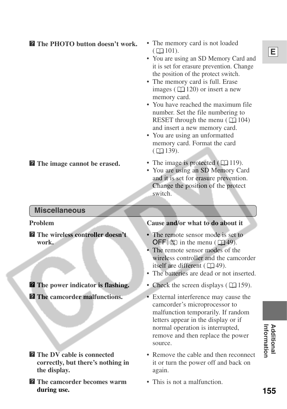 155 e | Canon ELURA 50 User Manual | Page 155 / 174