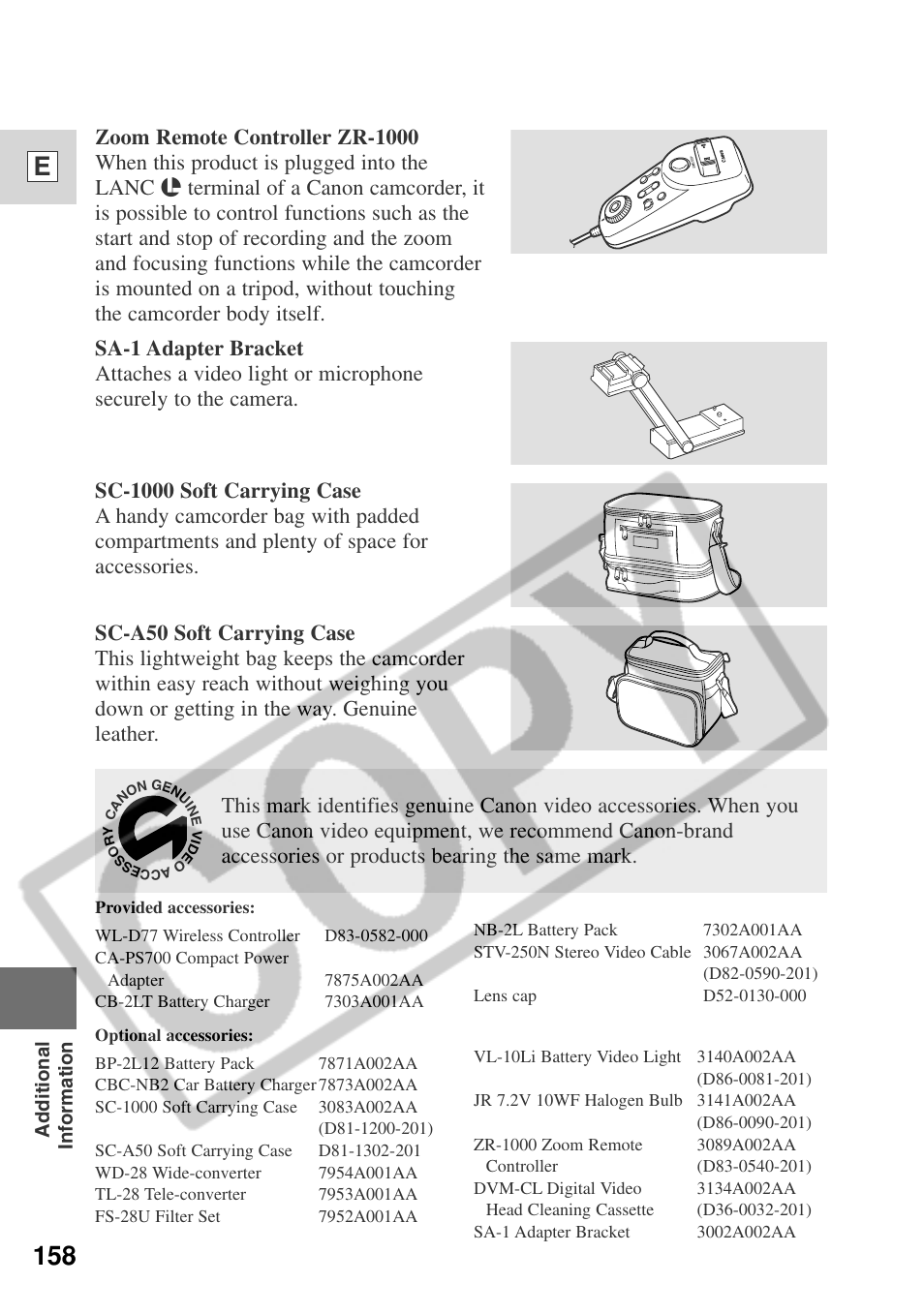 158 e | Canon ELURA 50 User Manual | Page 158 / 174