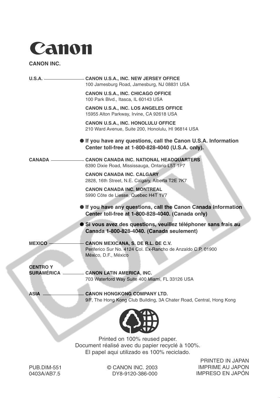 Canon ELURA 50 User Manual | Page 174 / 174