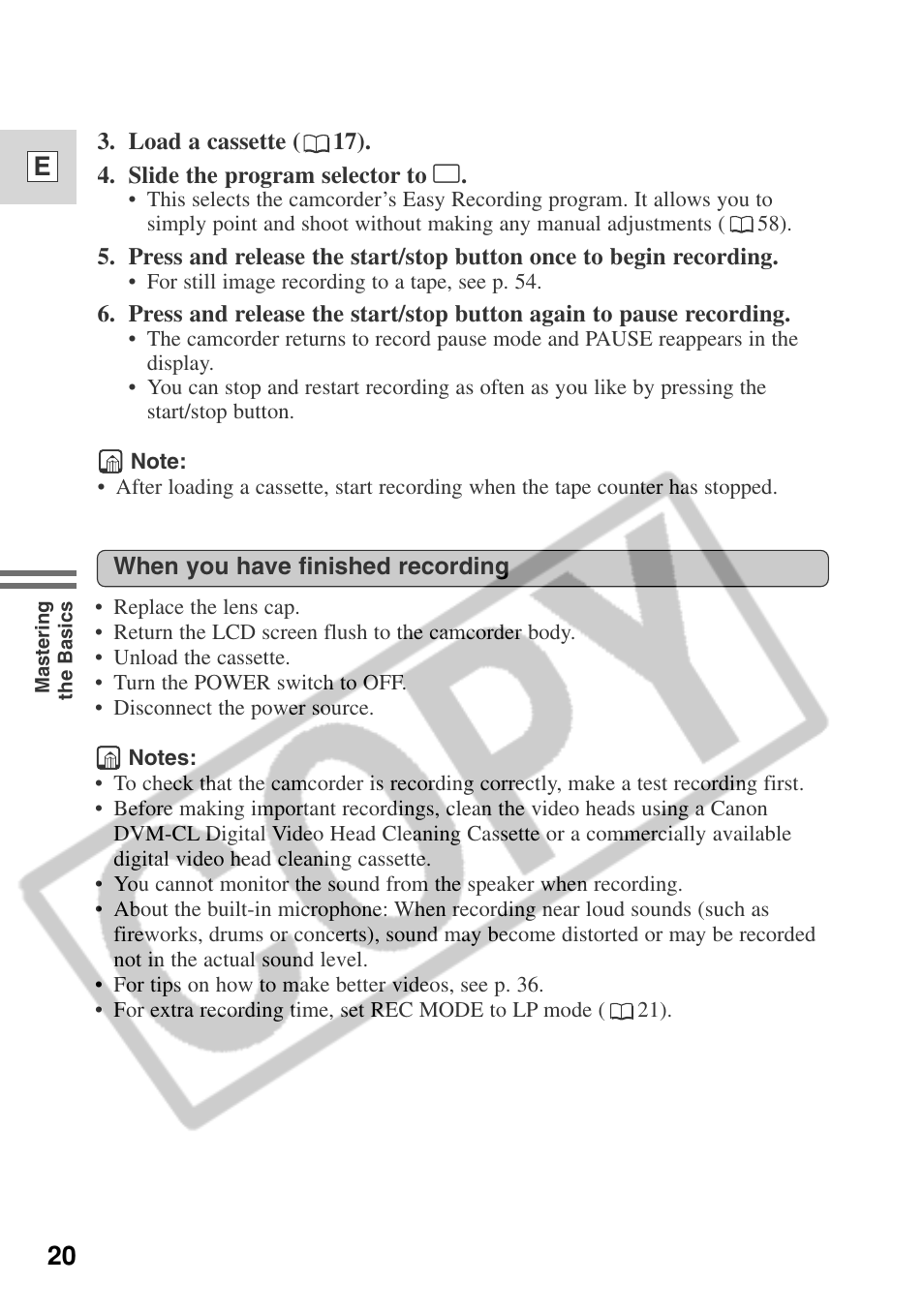 20 e | Canon ELURA 50 User Manual | Page 20 / 174