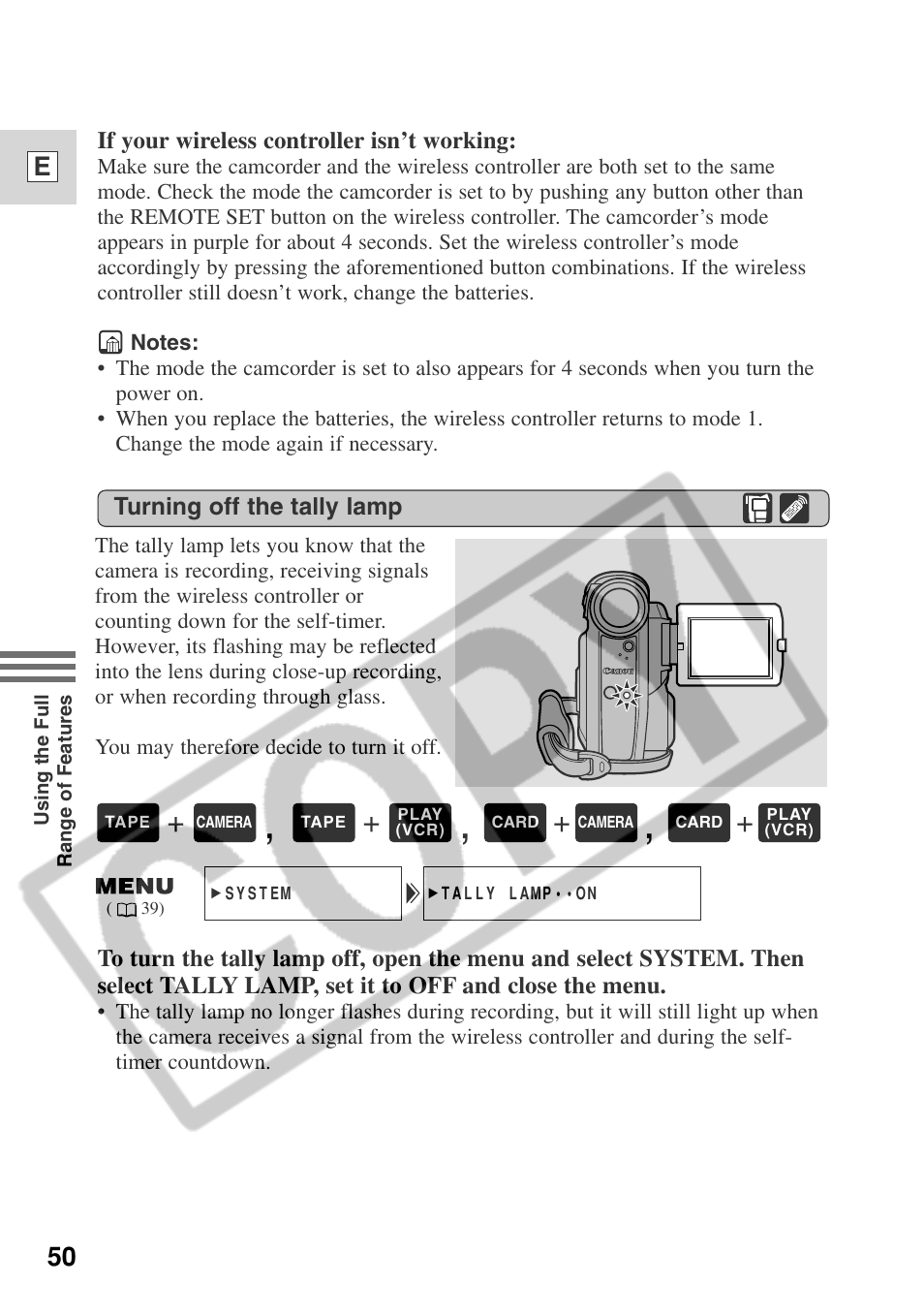 50 e | Canon ELURA 50 User Manual | Page 50 / 174