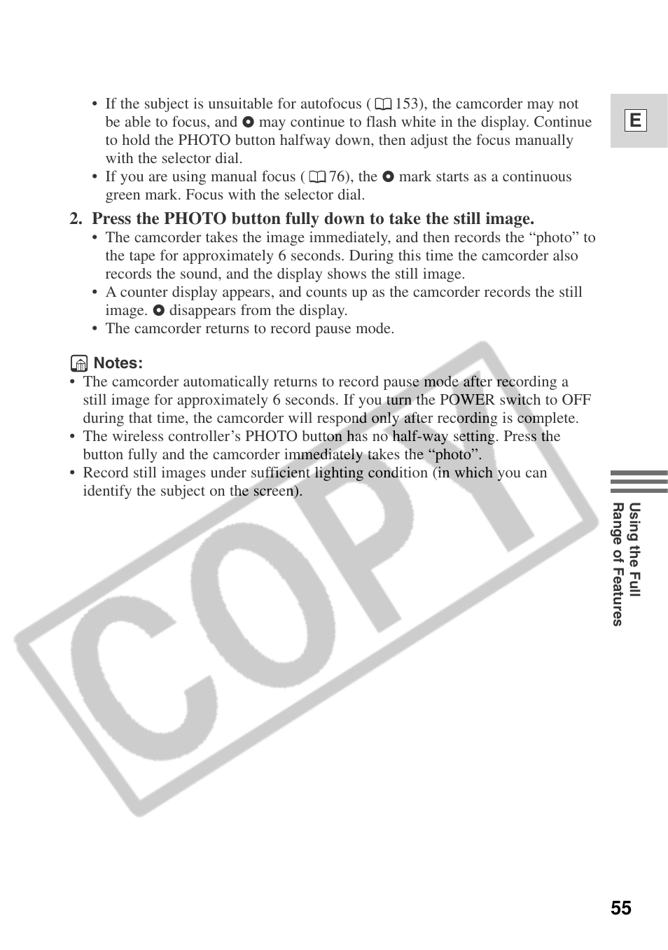 55 e | Canon ELURA 50 User Manual | Page 55 / 174