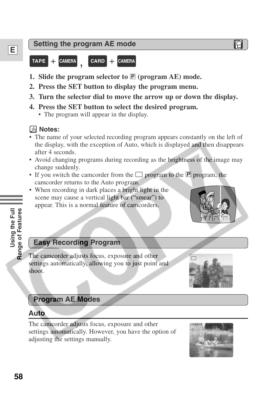 58 e | Canon ELURA 50 User Manual | Page 58 / 174