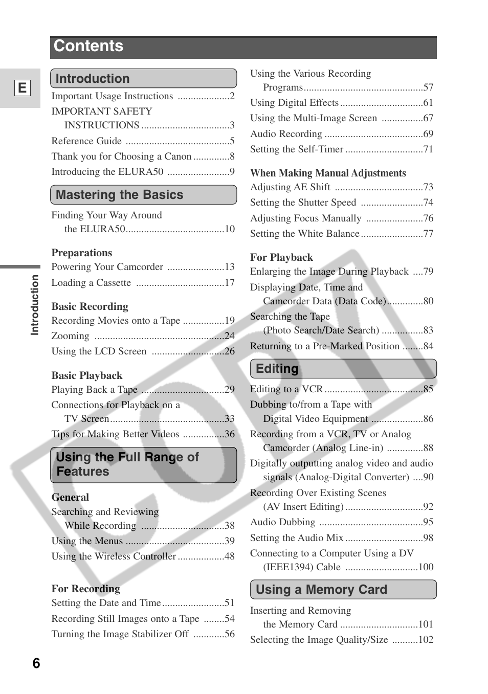 Canon ELURA 50 User Manual | Page 6 / 174
