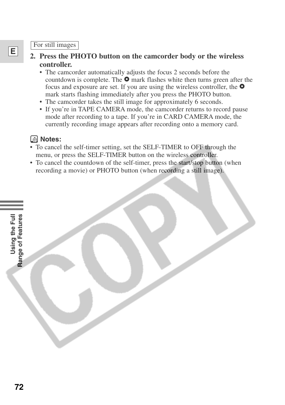 72 e | Canon ELURA 50 User Manual | Page 72 / 174