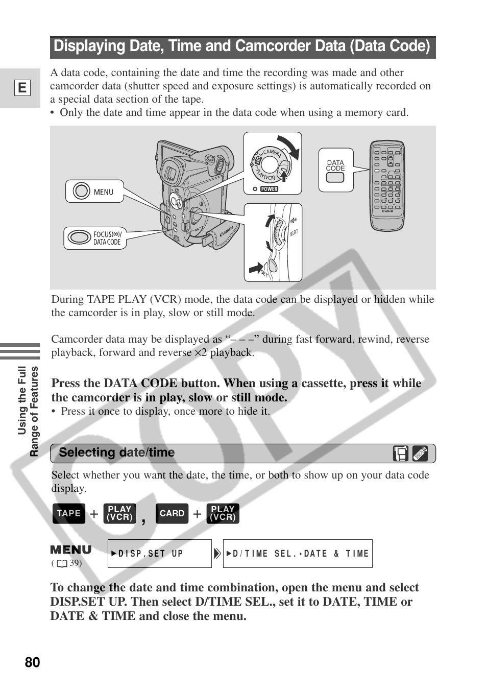 80 e | Canon ELURA 50 User Manual | Page 80 / 174