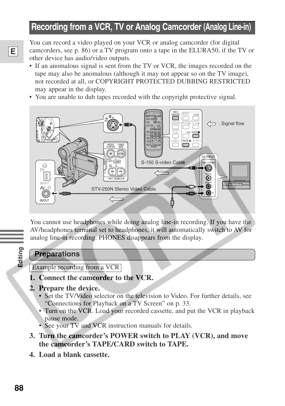 88 e, Editing | Canon ELURA 50 User Manual | Page 88 / 174