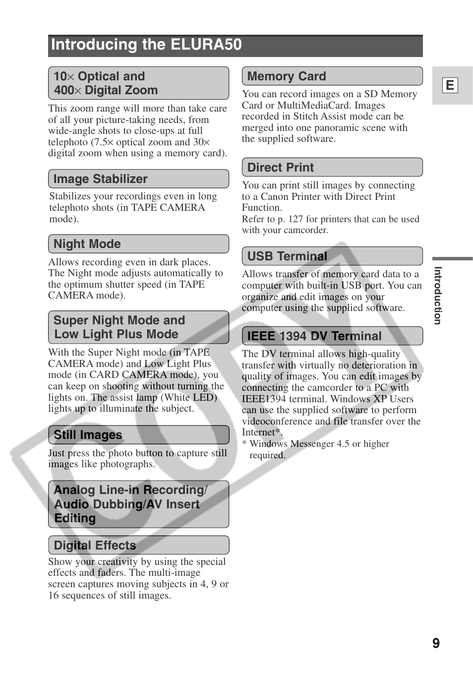 Introducing the elura50 | Canon ELURA 50 User Manual | Page 9 / 174