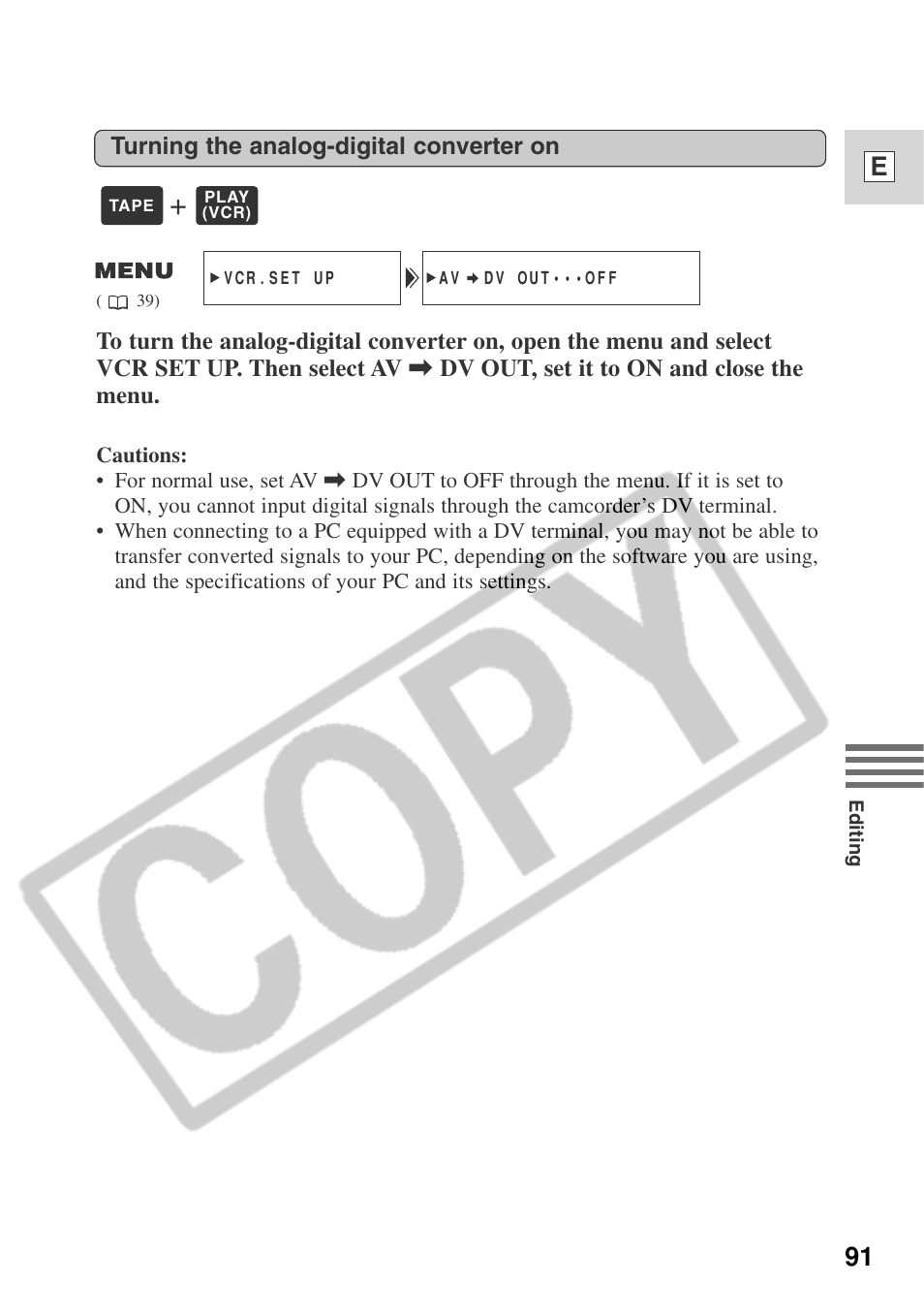 91 e | Canon ELURA 50 User Manual | Page 91 / 174