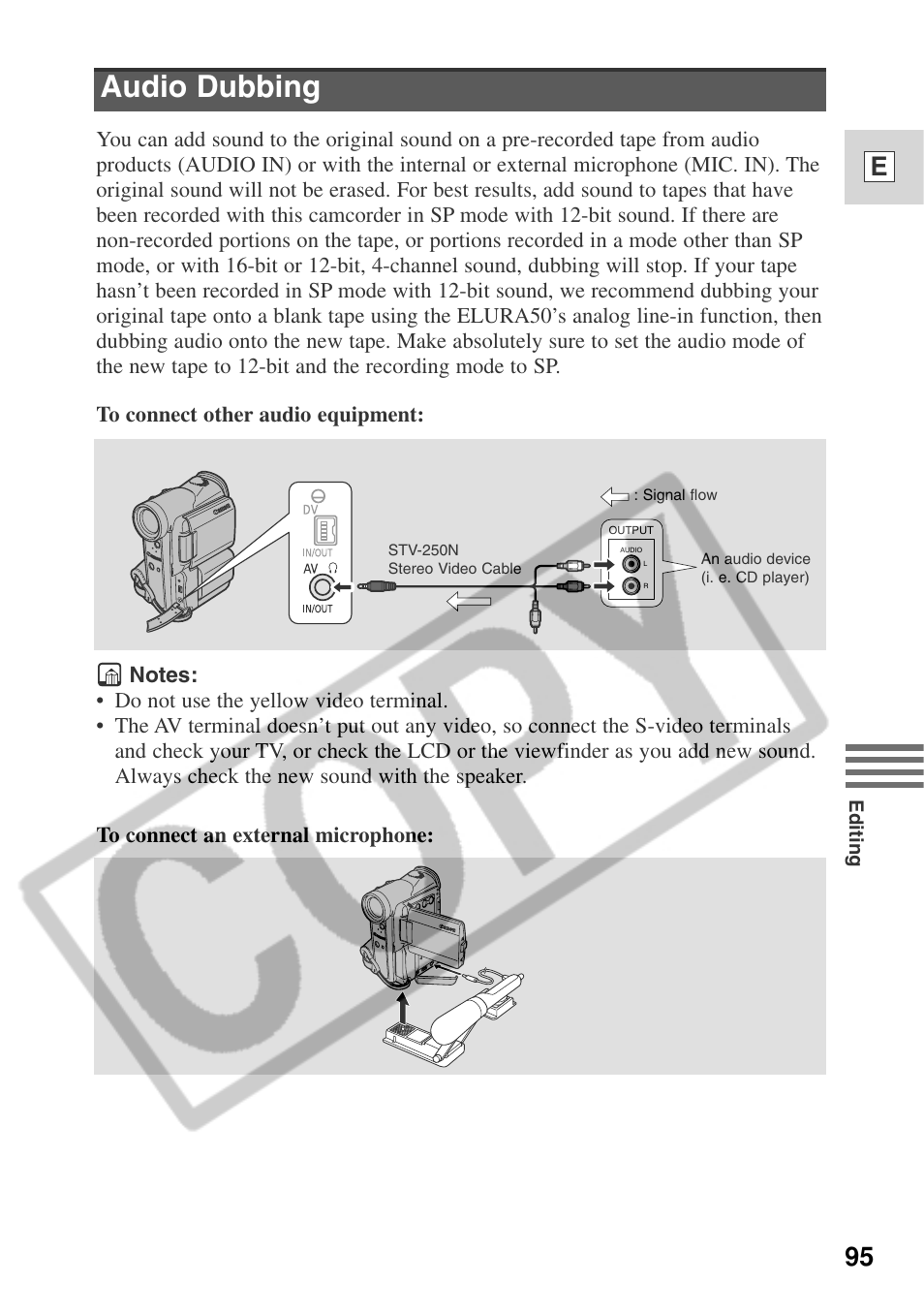 Audio dubbing, 95 e | Canon ELURA 50 User Manual | Page 95 / 174