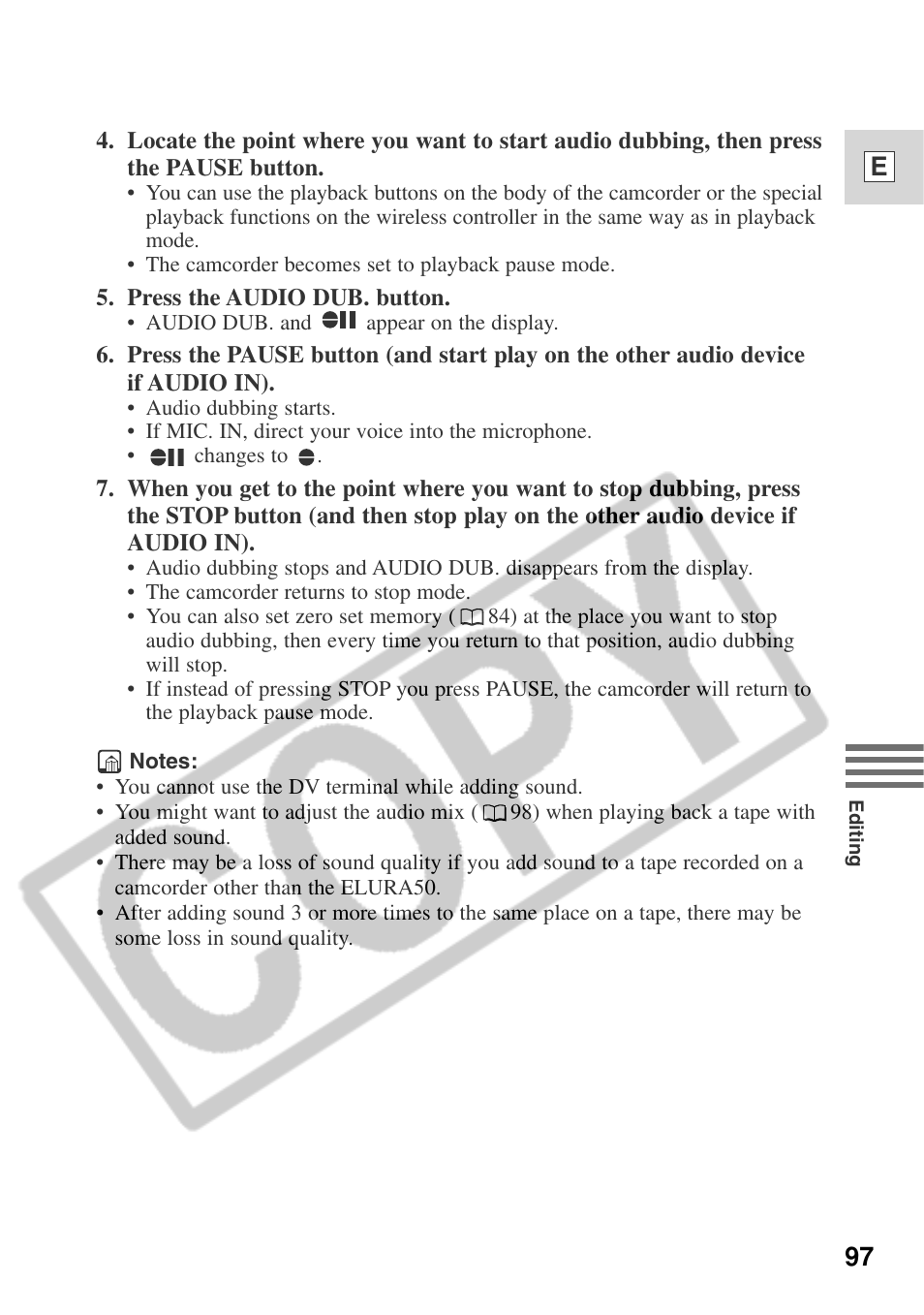 97 e | Canon ELURA 50 User Manual | Page 97 / 174