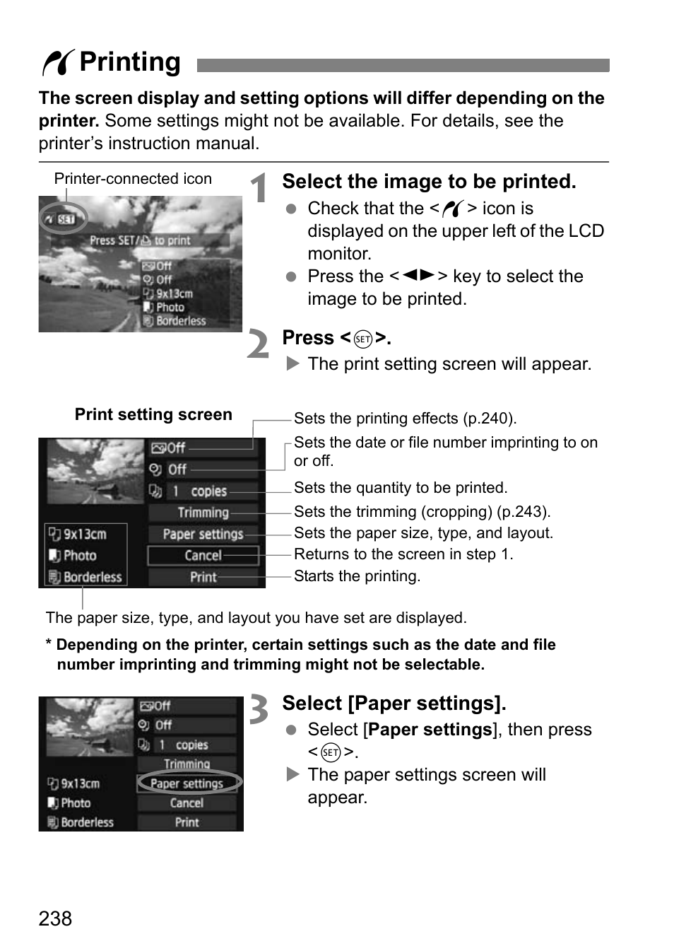 Printing, W printing | Canon EOS 600D User Manual | Page 238 / 328