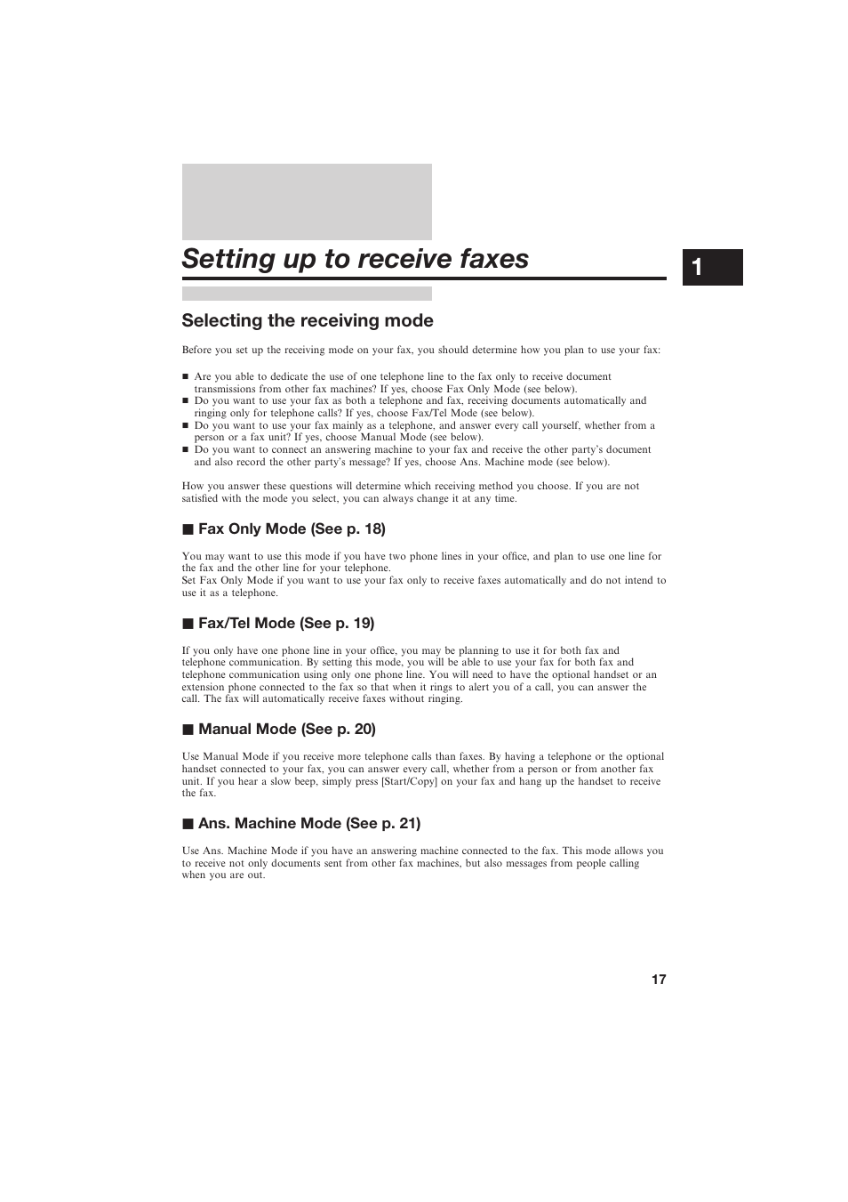 Setting up to receive faxes | Canon B155 User Manual | Page 29 / 140