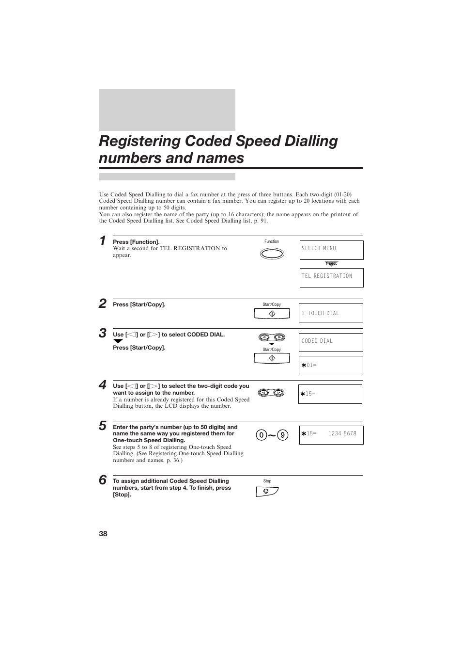 Registering coded speed dialling numbers and names | Canon B155 User Manual | Page 50 / 140
