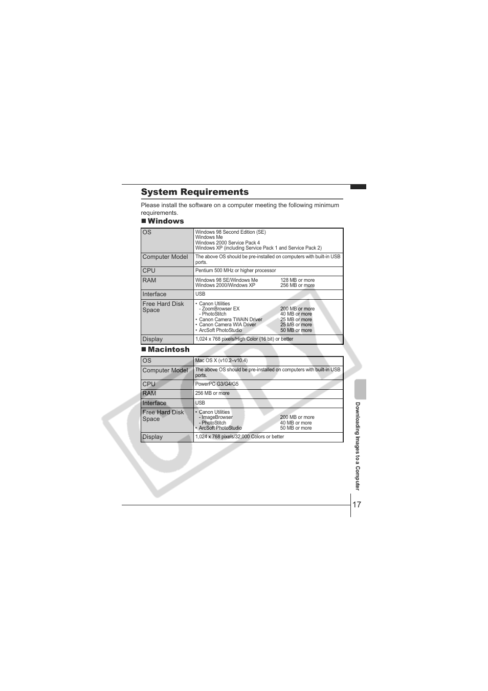 System requirements | Canon IXUS 60 User Manual | Page 19 / 27
