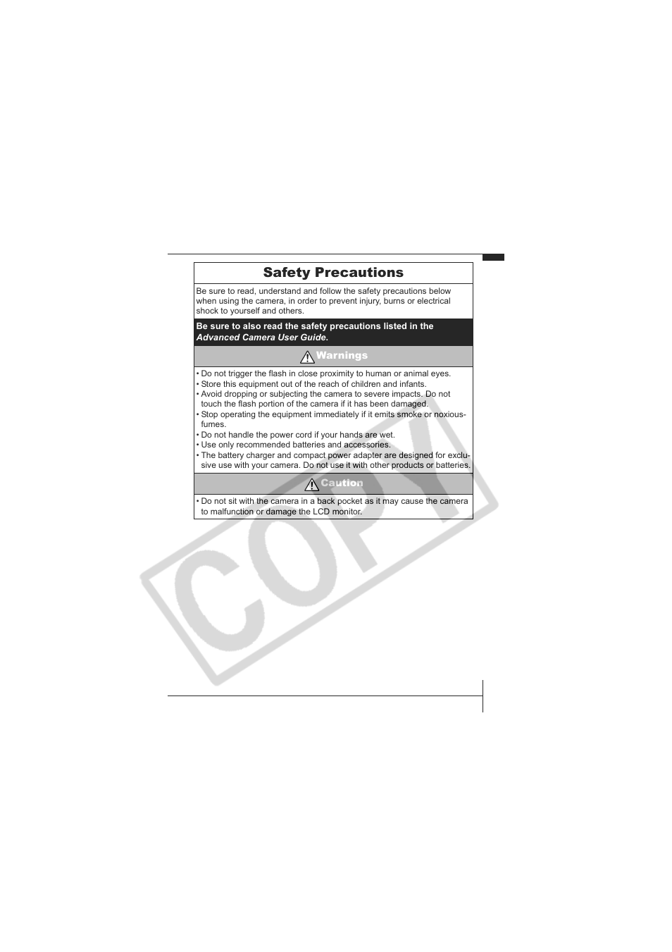 Safety precautions | Canon IXUS 60 User Manual | Page 27 / 27