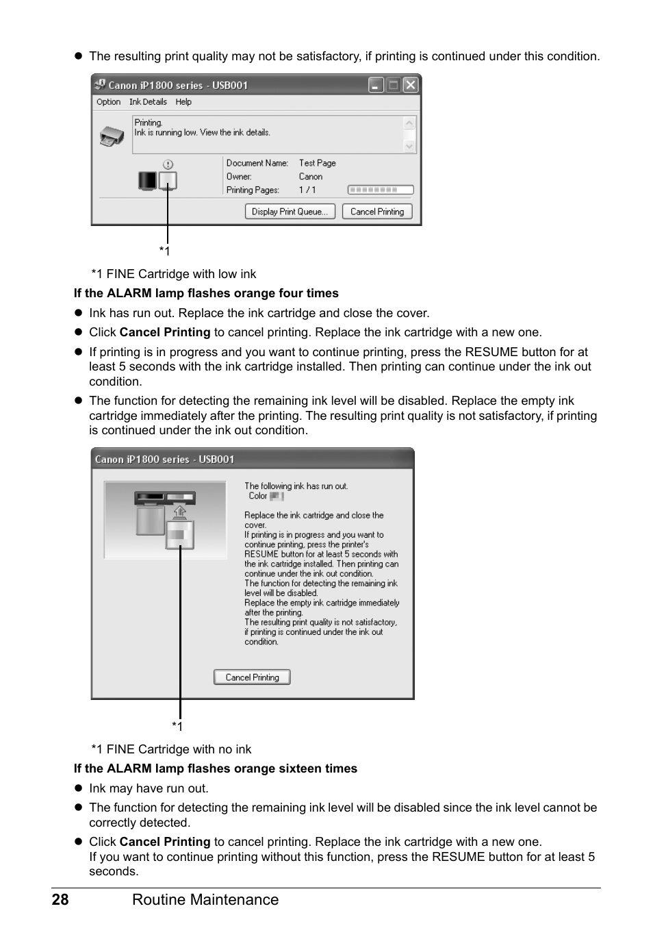 28 routine maintenance | Canon iP1800 Series User Manual | Page 32 / 72