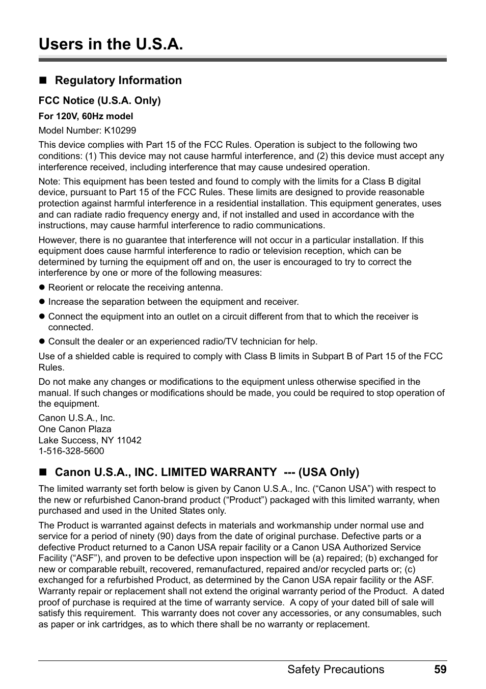 Users in the u.s.a | Canon iP1800 Series User Manual | Page 63 / 72