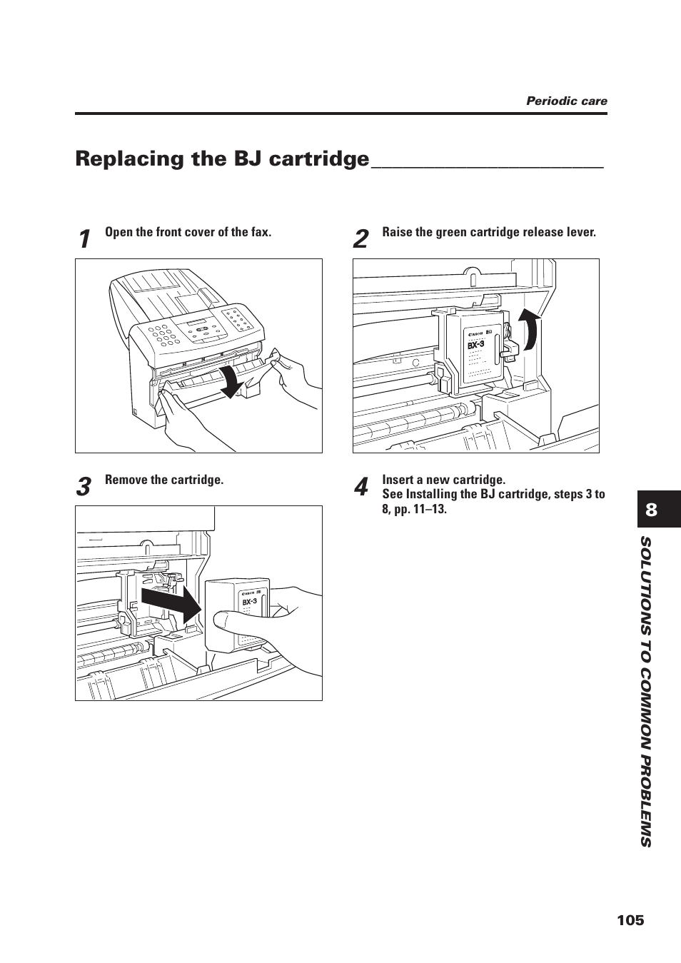 Replacing the bj cartridge | Canon FAX-B155 User Manual | Page 117 / 141