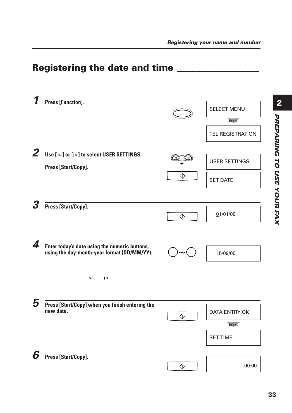 Registering the date and time | Canon FAX-B155 User Manual | Page 45 / 141