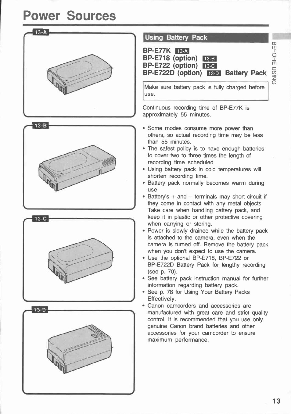 Power sources, Tl ozl | Canon E 430 User Manual | Page 15 / 86