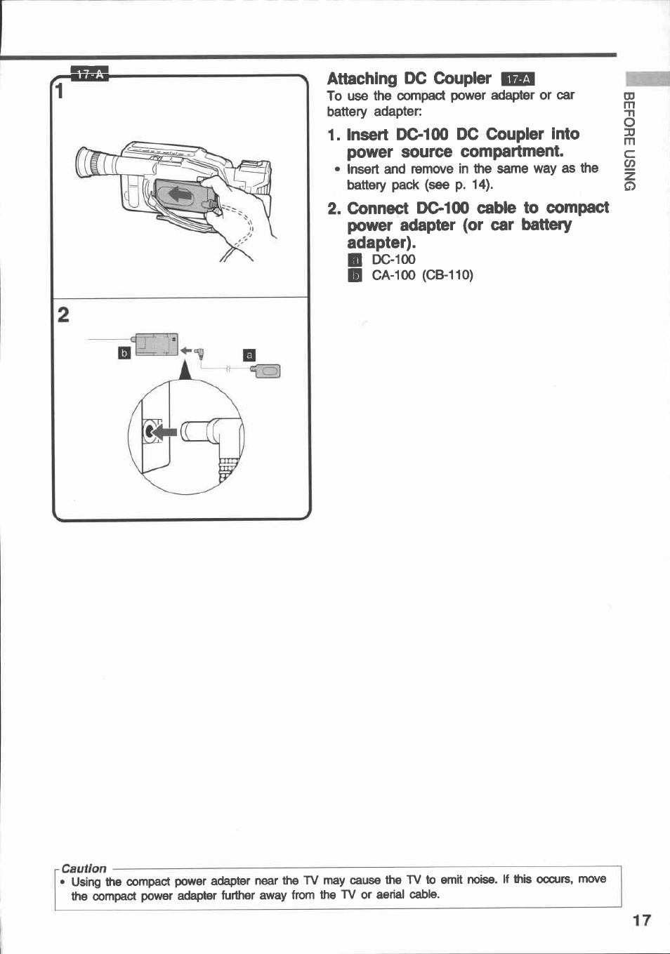 Attaching dc coupler ito | Canon E 430 User Manual | Page 19 / 86