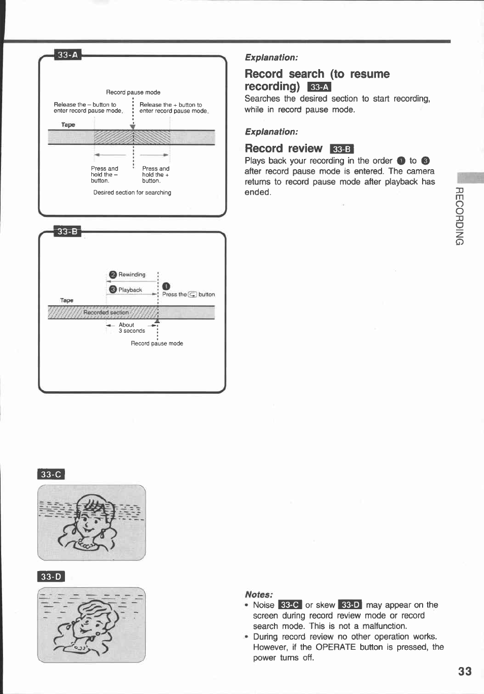 Record search (to resume recording) bgra, Record review bcia, Z. o | Canon E 430 User Manual | Page 35 / 86
