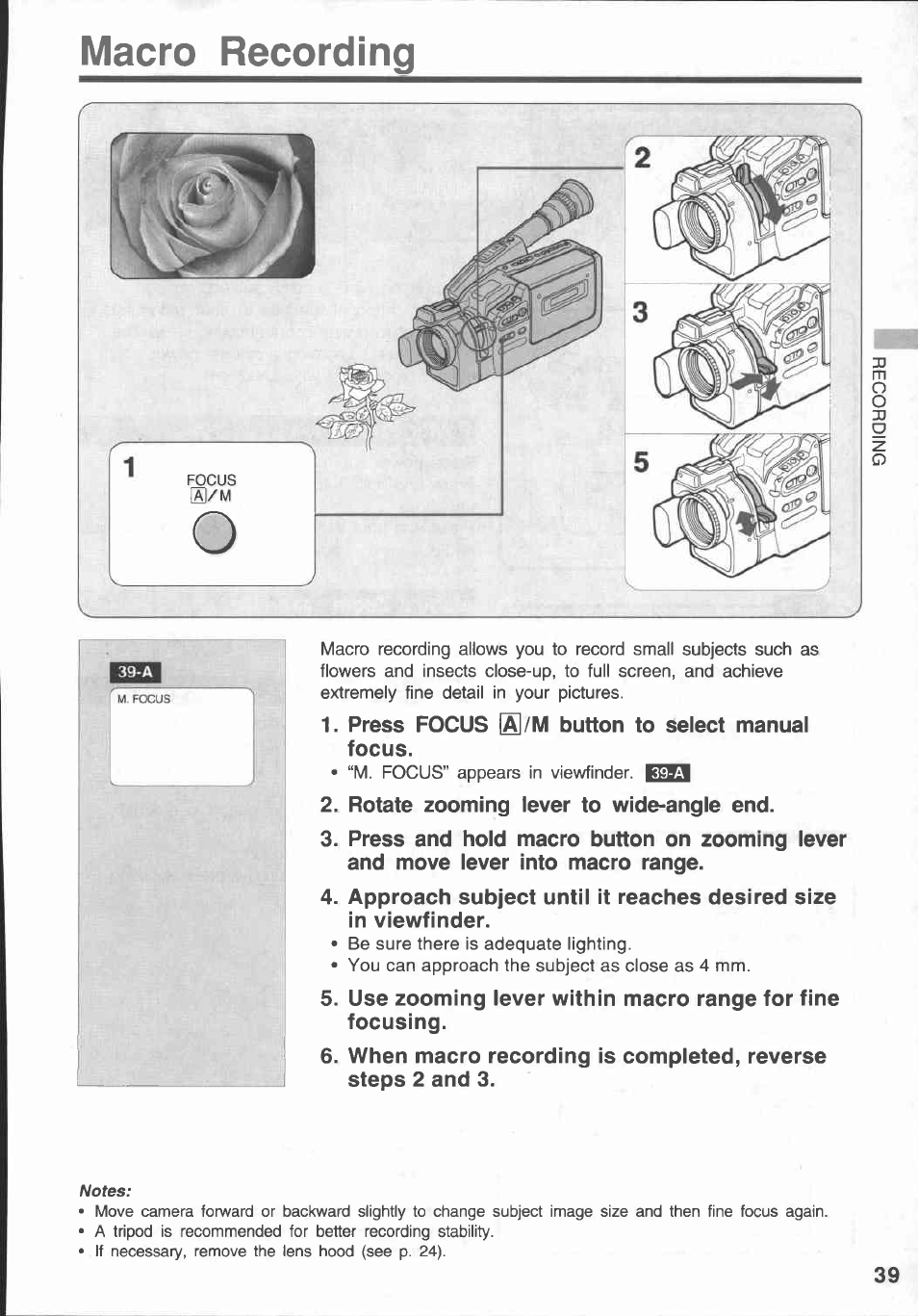 Macro recording | Canon E 430 User Manual | Page 41 / 86
