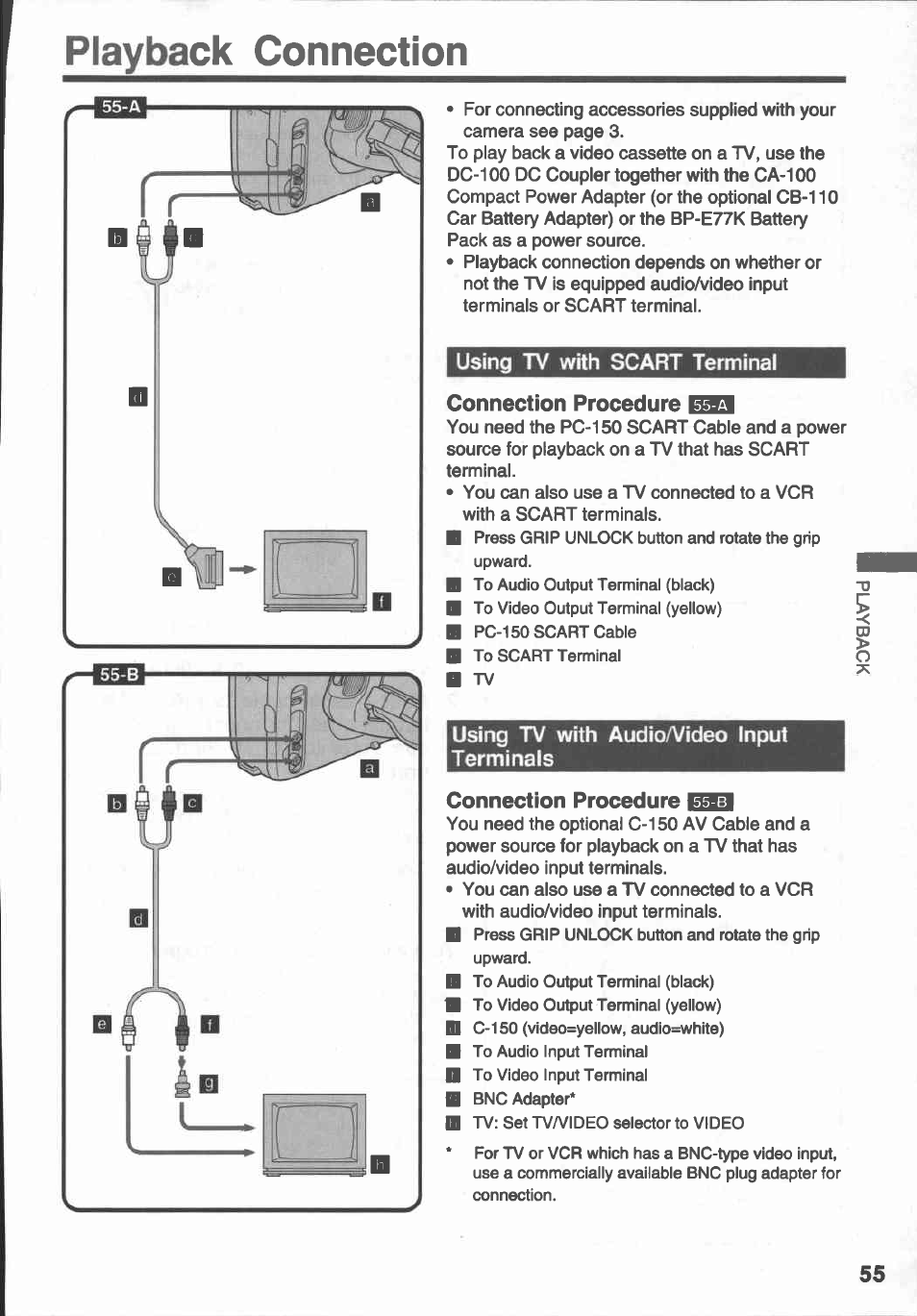 Playback connection, Connection procedure eegi, Connection procedure идя | Piayback connection | Canon E 430 User Manual | Page 57 / 86