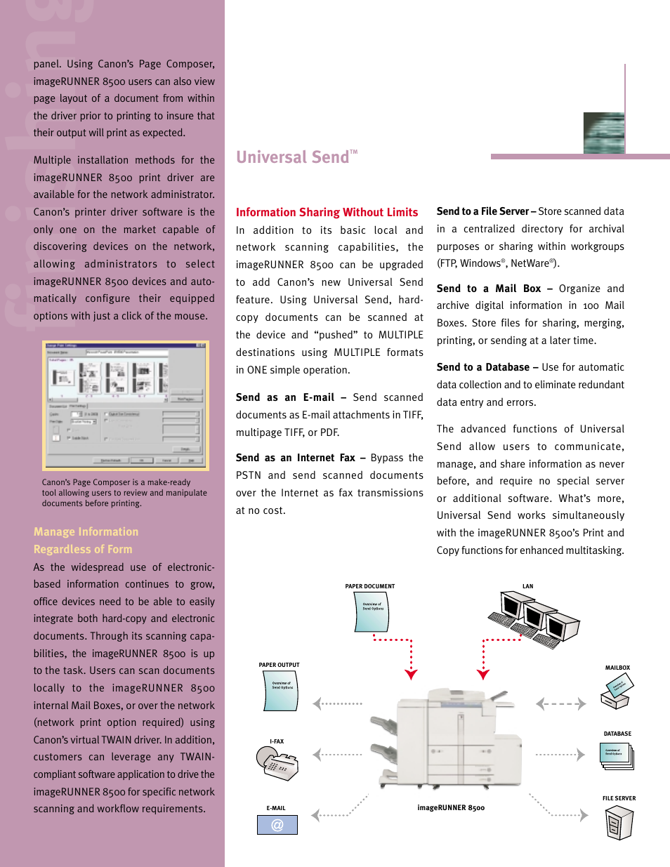 Finishing, Universal send | Canon 8500 User Manual | Page 9 / 12