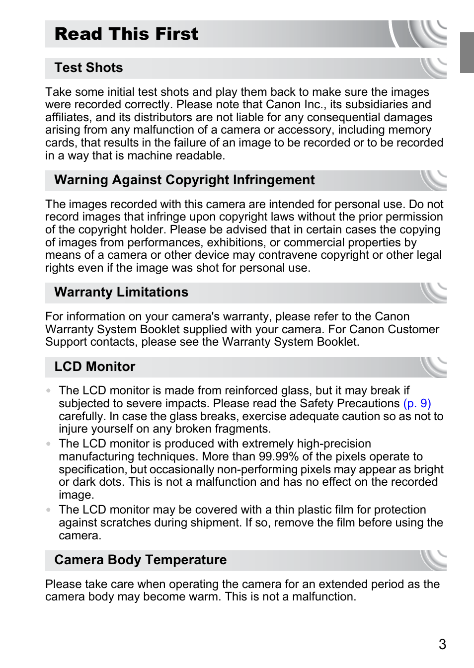 Read this first | Canon IXUS 130 User Manual | Page 3 / 176