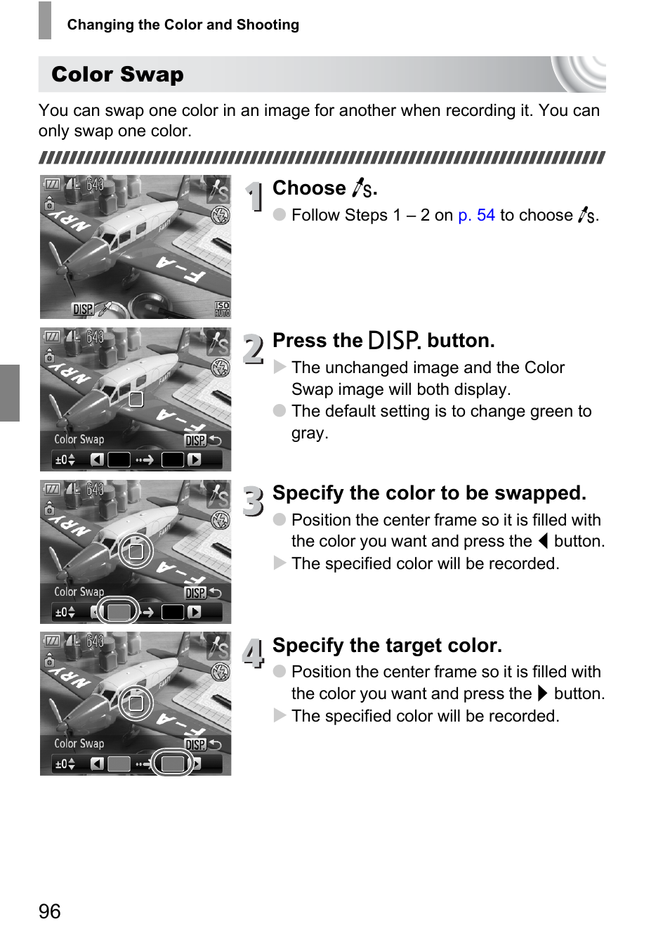 P. 96), Color swap | Canon IXUS 130 User Manual | Page 96 / 176