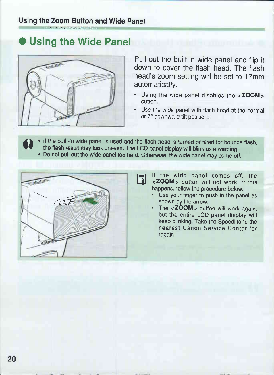 Using the wide panel | Canon 550EX User Manual | Page 20 / 128