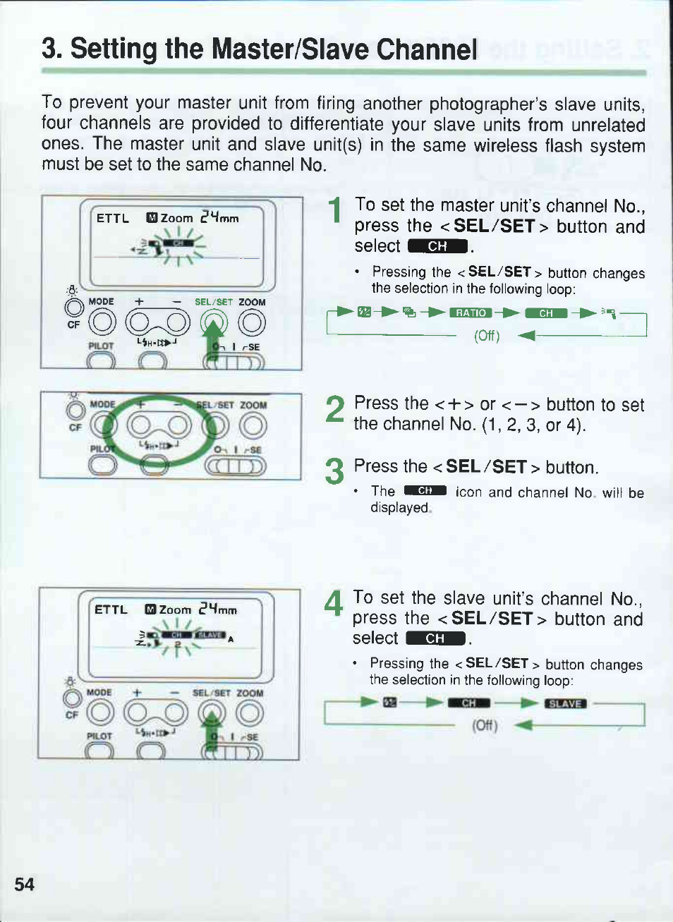 Setting the master/slave channel, 6t0)(gi(q) | Canon 550EX User Manual | Page 54 / 128